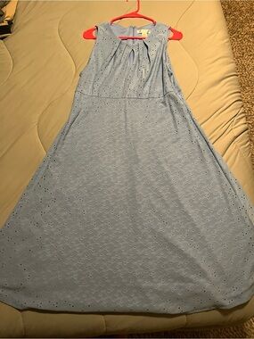 London Times Light Blue Eyelet Maxi Dress